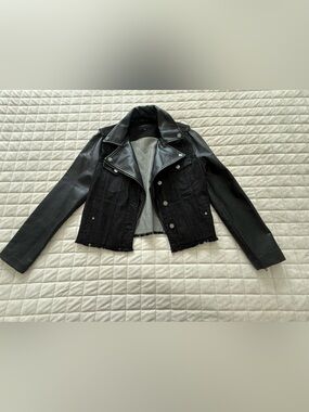 Liverpool Black Motorway Hybrid Faux Leather and Denim Jacket - Women